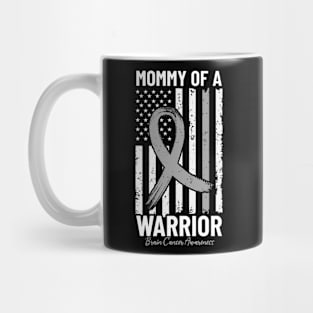 Mommy Of A Warrior USA Flag Brain Tumor Disease Gray Ribbon Mug